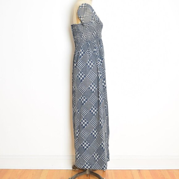 vintage 70s maxi dress boho hippie cottagecore prairie long navy smocked XS S - Picture 6 of 11